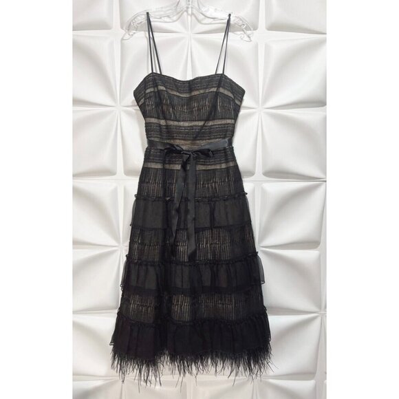 BCBG Maxazaria Sz 8 Black Strapless Lace Feather Boa Dress Ruffled NEW NWT $400 - Picture 4 of 15